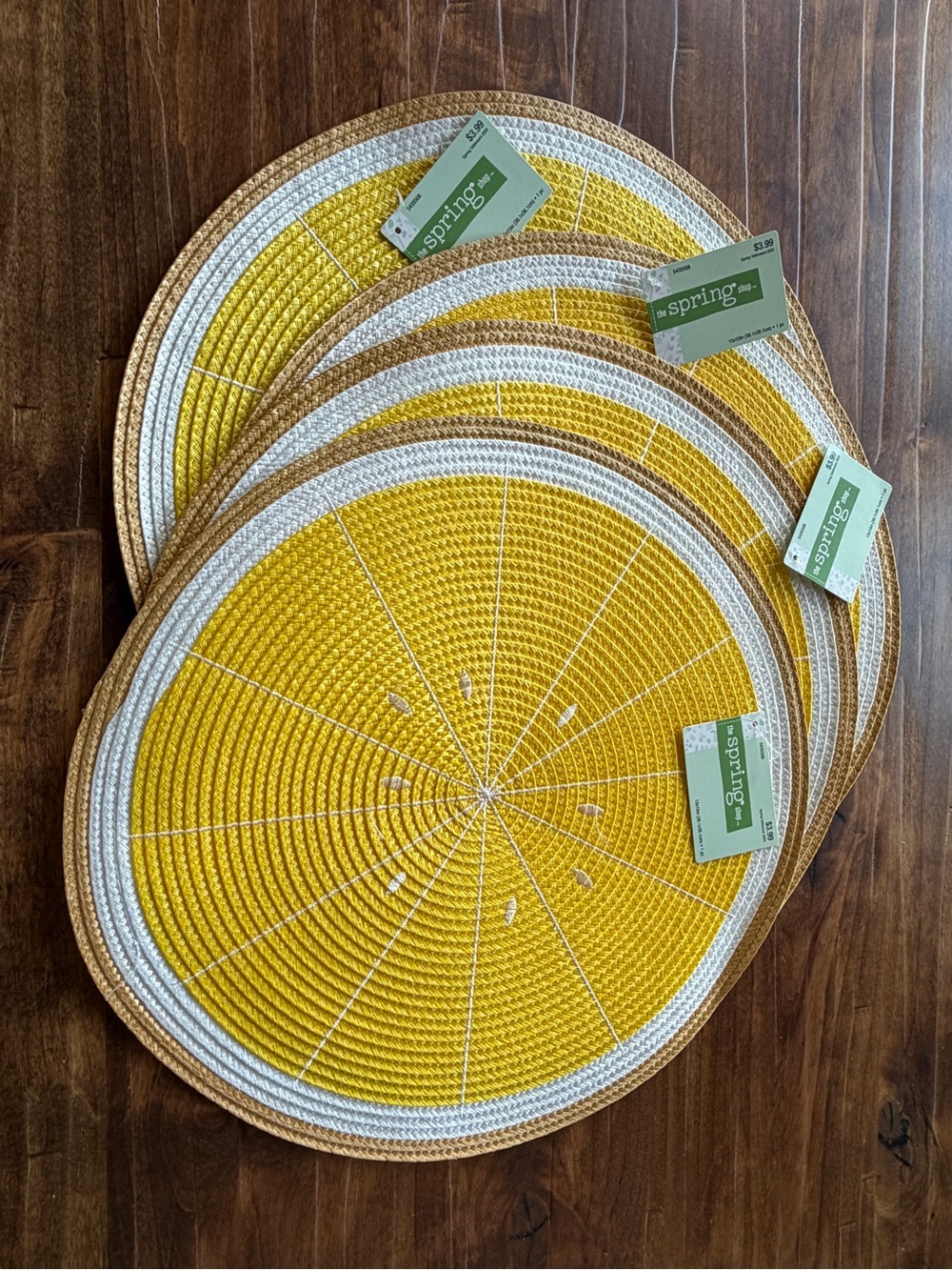 Yellow and White Woven Round Placemats